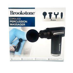 Brookstone Cordless Percussion Massager With 4 Interchangeable Heads & Rechargea